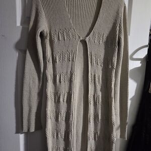 New Arden S Free Spirit Linen Blend Ribbed Long Open Cardigan Tan Sweater Boho